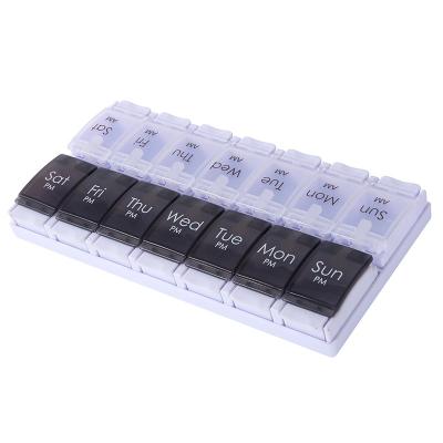 China Push Button/Removable Tray/Large Capacity Weekly 7 Day AM/PM Pill Organizer Vitamin /Medicine Reminder Box Push Button Large 2 Times Daily For Pill Dispenser for sale