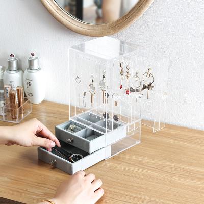 China Multifunctional Dustproof Hanging Storage Box Factory Direct Acrylic Earrings Jewelry Storage Box for sale