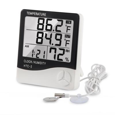 China Antique Indoor Outdoor Hygrometer Thermometer Wall Clock Table Digital Style Display Dual Temperature Alarm Clock for sale