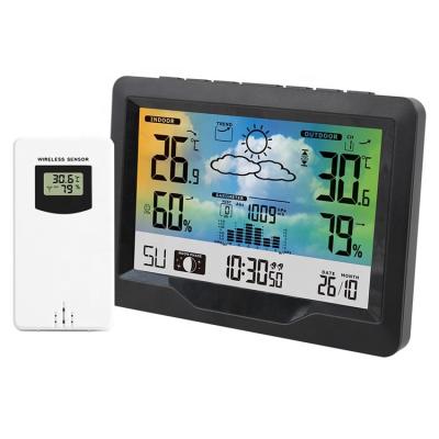 China Antique Style Ready To Ship Large LCD Display Humidity Thermometer Calendar Weather Station Indoor Outdoor Alarm Clock for sale