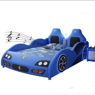 China Contemporary Modern Luxury Kids Beds Kid's Racing Wooden Car Racing Leather Car Bed for sale