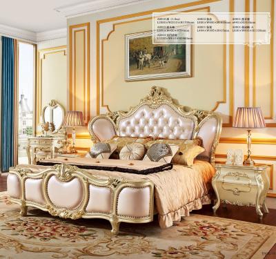 China European high-end bedroom furniture gold luxury bedroom furniture bedroom furniture golden color large carved color style villa bedroom furniture king size carved bed for sale