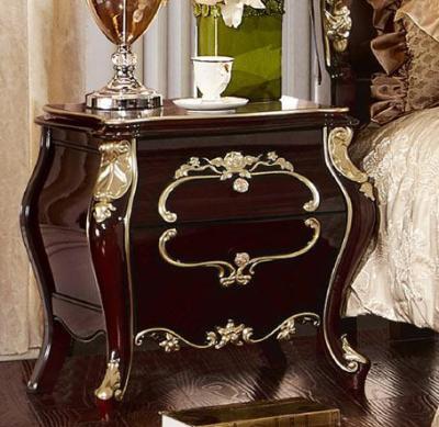 China EUROPEAN High Glossy Dark Brown Color Bedroom Furniture Wooden Night Stand Classic French Country Bed Side Table for sale