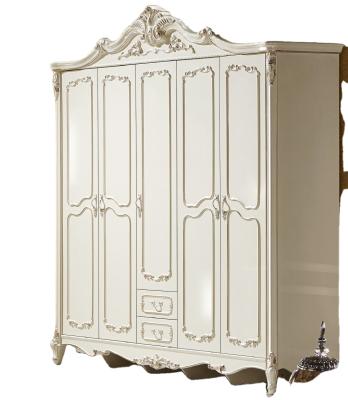 China European Luxury Antique Ivory Color Bedroom Wardrobe Fancy Bedroom Furniture 5 Door French Wardrobe for sale