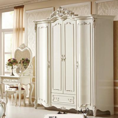 China EUROPEAN Luxury Antique Ivory Color Bedroom Wardrobe Bedroom Furniture 4 French Door Wardrobe for sale