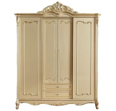 China European Luxury Gold Color Antique Style Bedroom Wardrobe Fancy Bedroom Furniture French Sliding Door Wardrobe for sale