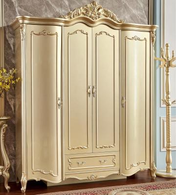 China European luxury antique gold color 4 door wardrobe cut out bedroom furniture 4 door wardrobe for sale