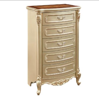 China EUROPEAN Gold Color Carved Wood Storage Chest Painted Classic Drawer Wardrobe Bedroom Multi Drawers Chest Chest for sale