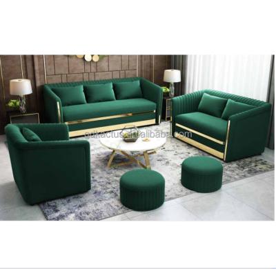 China Light Luxury Green Luxury Tufted Velvet Tufted Modern Fancy Tufted Living Room Sofa Set Leisure Relaxing Artistic Sofa for sale