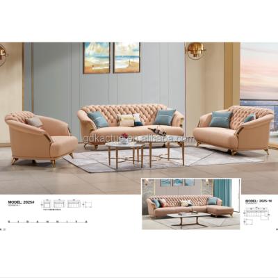 China Light luxury modern fancy ornate tufted living room pink color leather sofa set artistic leather sofa set for sale