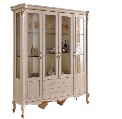 China EUROPEAN High Glossy Antique High Glossy Living Room Wine Glass Door Classic Wooden Display Cabinet for sale