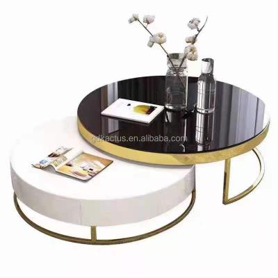 China Convertible Modern Glass Top Steel Table Round Top Stainless Steel Marble Gold Plated Black Gold Plated Center Top Coffee Table for sale