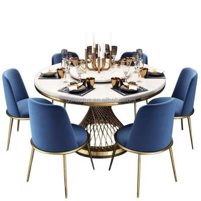 China European color stainless steel gold frame dining table round stainless steel frame dining table marble top dining table and chairs for sale