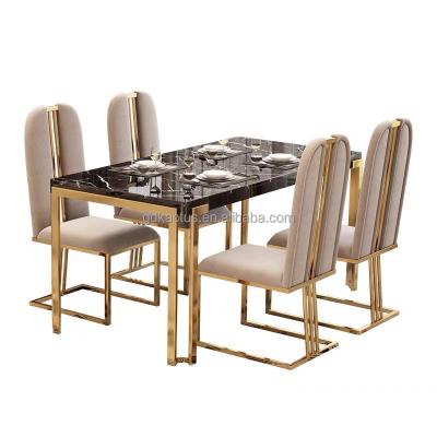 China European Gold Marble Top Dining Table Sets Home Dining Table Frame Luxury Stainless Steel Color Dining Table Set for sale