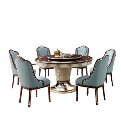 China European luxury classic mid century glossy violet log dining table with 6 chairs around revolving dining table with lazy susan for sale