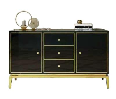 China Italy style living room storage cabinet sideboard buffet table EUROPEAN high gloss black and gold sideboard for living room furniture for sale