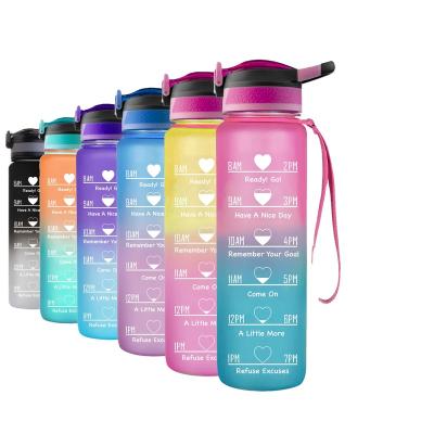 China Viable Shade Frosted 32oz 1000ML Tritan Sports Durable Plastic Motivational Water Bottle With Straw for sale