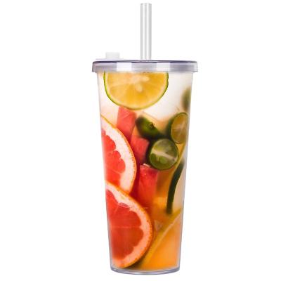 China Sustainable BPA free reusable boba cup plastic double wall 24oz 700ml bubble custom tea cup for sale