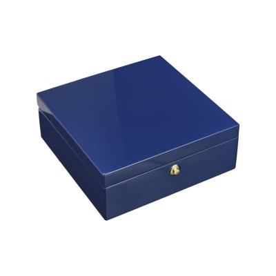 China Wholesale Recyclable Wooden Box /Eco-Friendly Wooden Box MDF Logo Jewelry Set Box Custom In Stock Glossy Blue Wooden Box for sale