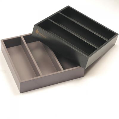 China Universal Three-Compartment Wooden Black Jewelry Paint Tray for sale