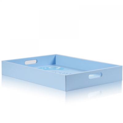 China Beautiful decorative small baby blue wooden leather serving tray for sale