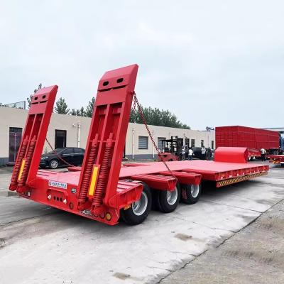 China 2.3 Axle Number Iron Large Loading Capacity Low Bed Trailer with Hydraulic Folding Ladder for sale