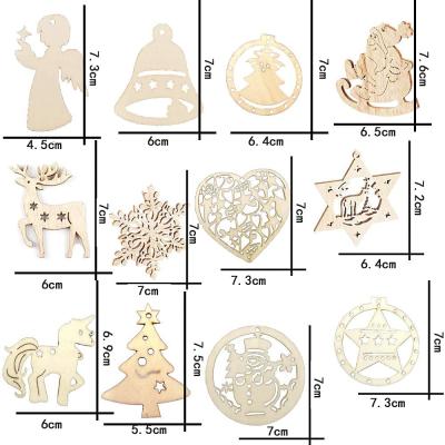 China Wooden Christmas Tree 12 Pack Ornaments Wood Christmas Tree Pendants Wooden Christmas Tree Decoration for sale