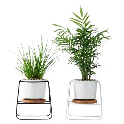 China Nordic simple line all-space Europe style decoration with metal support ceramic flowerpot for sale