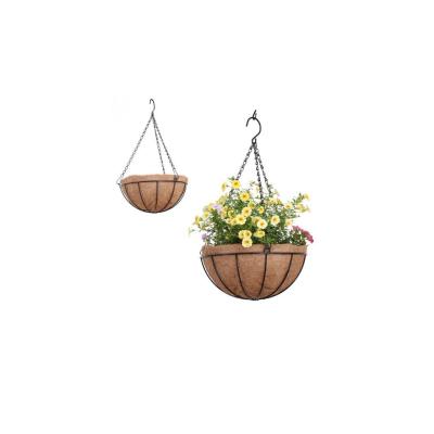 China Wholesale Modern Plant Coconut Brown Basket Flower Thrown With Metal Basket Flower Pot for sale