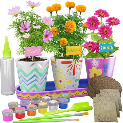 China Modern Horticulture Ornamental Graffiti Planting Flower Pots With Trays To Cultivate Children's Planting Interest Grow Kit for sale