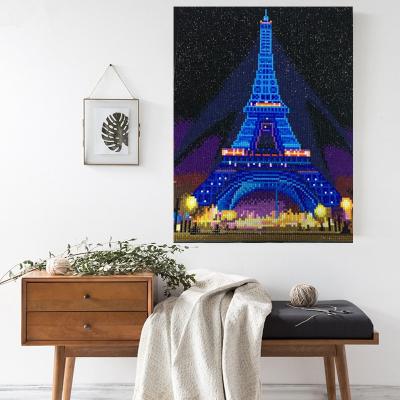 China Full Custom Mosaic Abstract Diamond Painting Kit, Effiel Tower LED Diamond Painting Kits On Canvas 5D Drill for sale