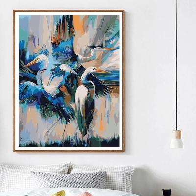 China Hand Painted Abstract Bird Animals Oil Painting Kits Drawing Canvas Pictures By Numbers Crane Home Decoration DIY Gift for sale