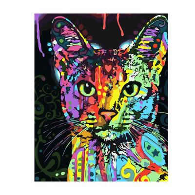 China Abstract Home Decoration Colorful Design Cat Animal Oil Painting By Numbers for sale