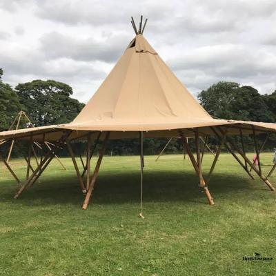 China Modern Luxury Wooden Outdoor Events Adults Indian Teepee Tent Diagonal Tying Type Pole Tent for sale