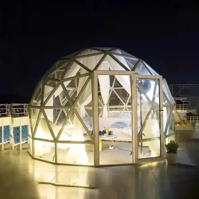 China Extended Type Outdoor Glamping 6M Diameter Size Double-Layer Laminated Tempered Glass Geodesic Dome Glamping Dome Tent for sale