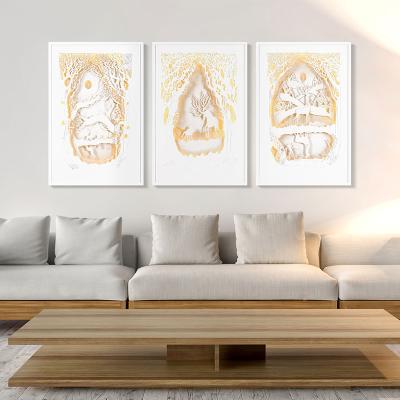 China Contemporary Newcomer Mixed Media Style Artist Design Modern Light Islamic Abstract Cafe LED Wall Art Artwork for sale