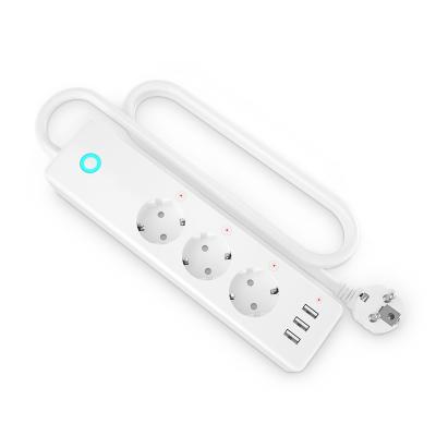 China Commercial Most Popular German 10A Tuya Wifi Socket 3 AC Outlets Smart Power Strip And 3 USB Ports Universal Extension Board for sale