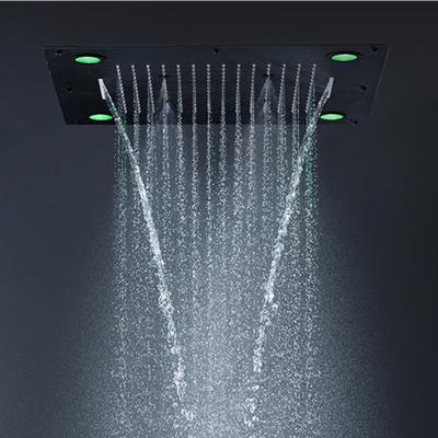 China Without Switch Bathroom Ceiling Mount 600*600mm 24 Inch Black 304 Stainless Steel Rainfall Led Shower Head for sale