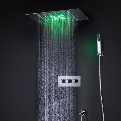 China SUS304 Bathroom Square RGB Rain LED Thermostatic Shower Faucet Sliding Barless 20 Inch Set With Hand Held Shower for sale