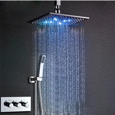 China Without Sliding Bar 10 Inch Led Shower System Rainfall Square Shower Brass Chrome Shower Set for sale