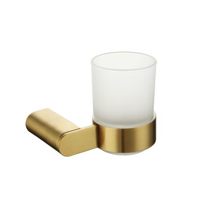 China Stocked Bathroom Accessories Brushed Gold Cup Tumbler Toothbrush Cup Holders for sale