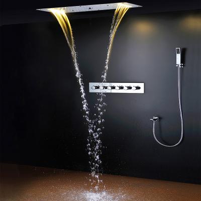 China Rainless Chrome LED Slide Bar Hidden Ceiling Artistic Brass China Led Shower Faucets Mixer Set With Hand Held for sale