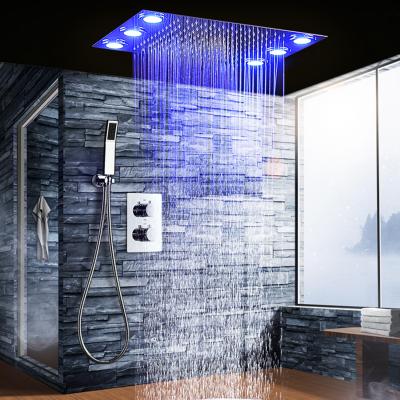 China Without Sliding Bar Ceiling Mounted Modern Style Stainless Steel 360*500mm Rainfall Led Shower Set With Brass Valve for sale