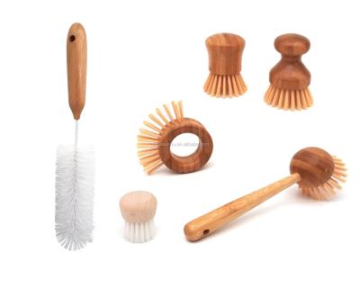 China Wholesale Eco-Friendly Sustainable Kitchen Brush Dish Wooden Cleaning, Sisal Dish Brush Bamboo Handle Tampical Soap Dish, Bamboo Dish Brush Set for sale