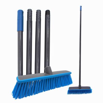 China 4 Section Sustainable Handle Plastic Broom Set, Long Handle Telescopic Sweeping Broom, House Cleaning Push Broom With Metal Handle for sale