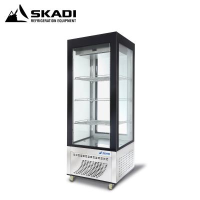 China Single-temperature Upright Cooler with 4 Side Glass Showcase Cake Display Refrigerator Vertical Cabinet Grocery Stores Checkout for sale