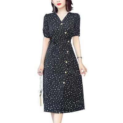 China 2022 summer new sleeveless chiffon female Korean fashion short dress breathable large size loose polka dot over-knee mother's dressre for sale