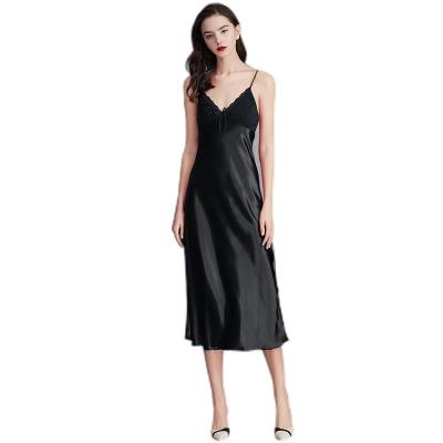 China Lady Summer Pajamas Long Strap Ladies Style Sexy Sleep Nightgown BLACK Nightgown Silk Sexy QUICK DRY Satin Long Long for sale