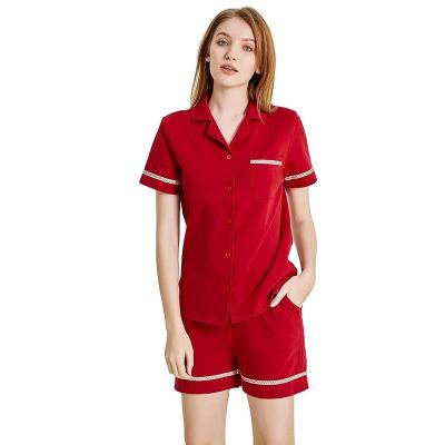 China Short Pajamas Women's Summer Soft Cardigan Silk Sleeve Shorts Short Sleeve Lapel Solid Color Home Pajamas for sale