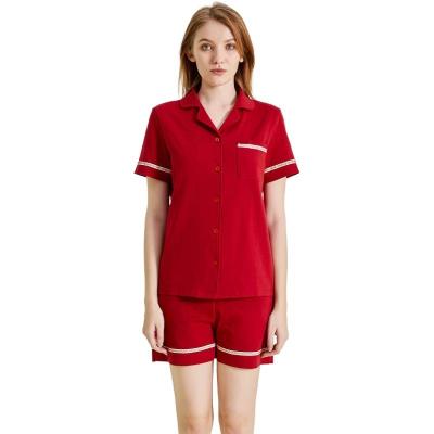 China Wholesale Cotton Summer QUICK DRY Pajamas Set Solid Red Women Shorts Pajamas for sale